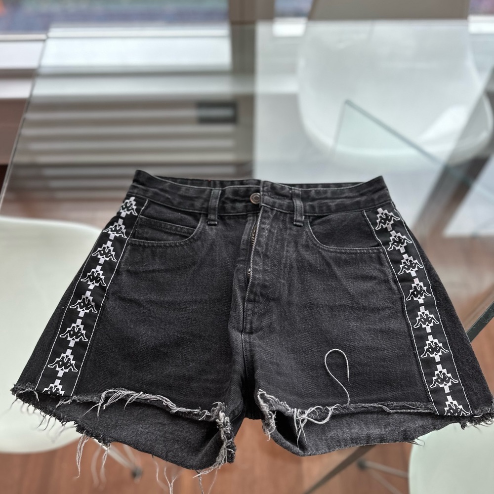 Marcelo Burlon for Kappa black denim shorts.